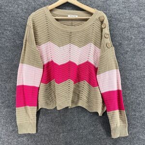 Full Circle Trends Sweater Pullover Women XL Beige Striped Knit Long Sleeve